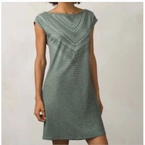 Prana Sanna Boatneck Shift Dress Green Cap Sleeve Stretch Polyester Size Medium